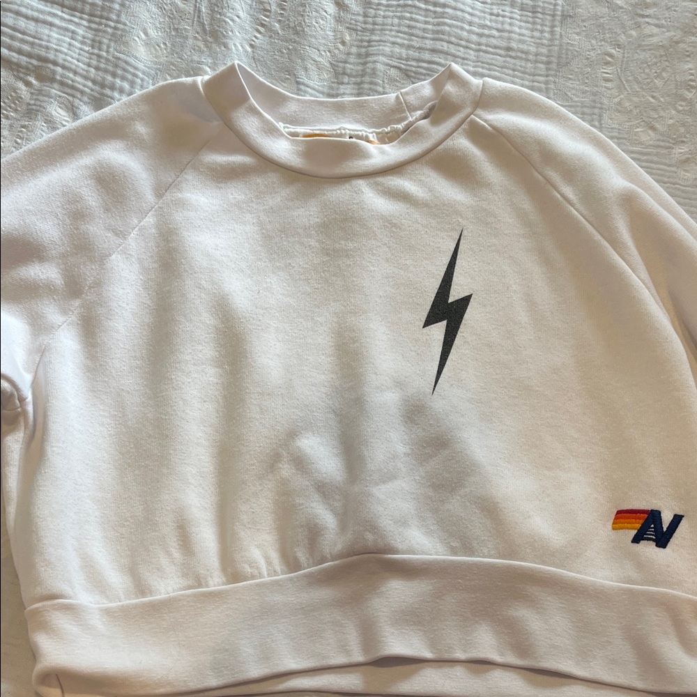 White Aviator Nation Sweatshirt with Lightning Bolt